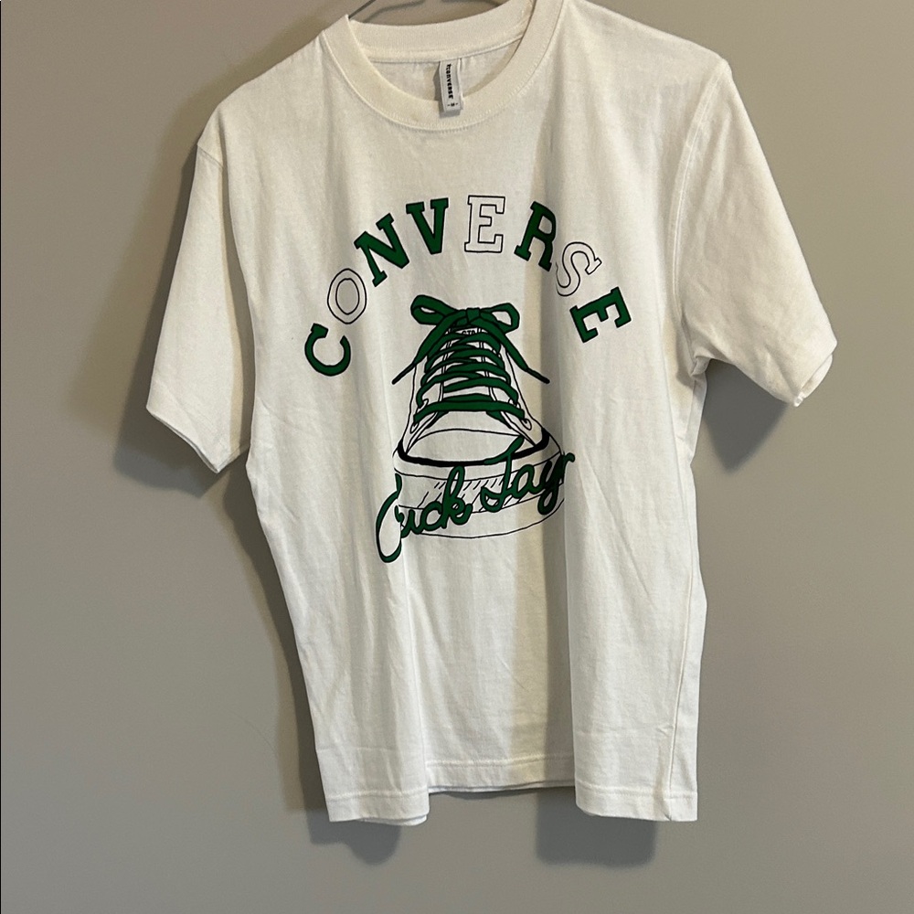 Convers White Tee with Green Sneaker Graphic